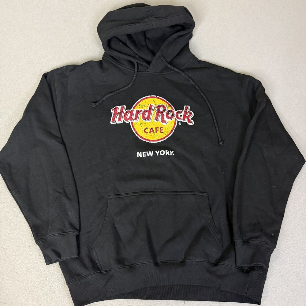 Hard Rock Cafe New York Hoodie Mens 2XL Black Pullover Logo Sweatshirt